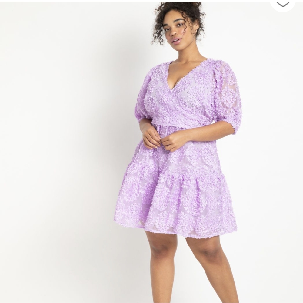 Eloquii Sheer Mini Dress in Lavender Floral